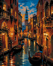 Laden Sie das Bild in den Galerie-Viewer, Malen nach Zahlen Figured'Art – Venedig - Kanal bei Sonnenuntergang