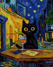Laden Sie das Bild in den Galerie-Viewer, Malen nach Zahlen Figured'Art – Mitternachts-Cocktailkatze