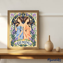 Laden Sie das Bild in den Galerie-Viewer, Jugendstil Tierkreiszeichen Zwillinge