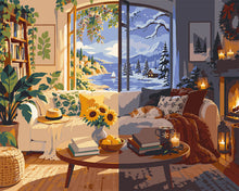 Laden Sie das Bild in den Galerie-Viewer, Malen nach Zahlen Figured'Art – Vom Sommer zum Winter im Wohnzimmer