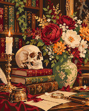 Laden Sie das Bild in den Galerie-Viewer, Malen nach Zahlen Figured'Art – Stillleben in einer gotischen Bibliothek im Kerzenschein