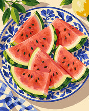 Laden Sie das Bild in den Galerie-Viewer, Malen nach Zahlen Figured'Art – Wassermelone auf blauem Porzellanteller