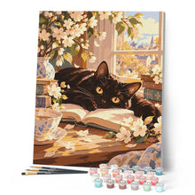 Laden Sie das Bild in den Galerie-Viewer, Schwarze Katze in einer frühlingshaften Blütenecke