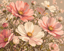 Laden Sie das Bild in den Galerie-Viewer, Malen nach Zahlen Figured'Art – Romantischer Cosmos-Blumenstrauß in Pastelltönen