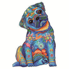 Laden Sie das Bild in den Galerie-Viewer, 2D Holzpuzzle – Blauer Mops