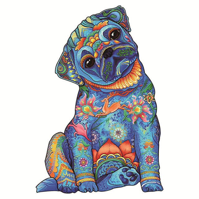 2D Holzpuzzle – Blauer Mops