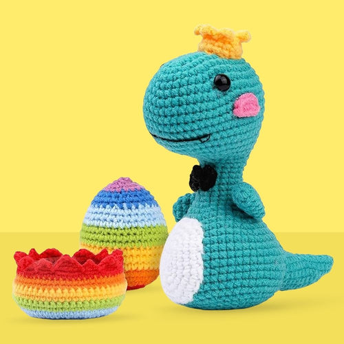 Amigurumi Häkelset - Dino-König mit Regenbogenei Figured'Art