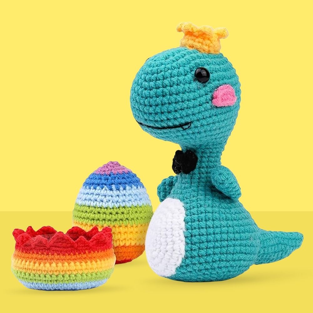 Amigurumi Häkelset - Dino-König mit Regenbogenei Figured'Art