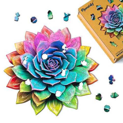 Holzpuzzle Erwachsene - Regenbogen-Sukkulente