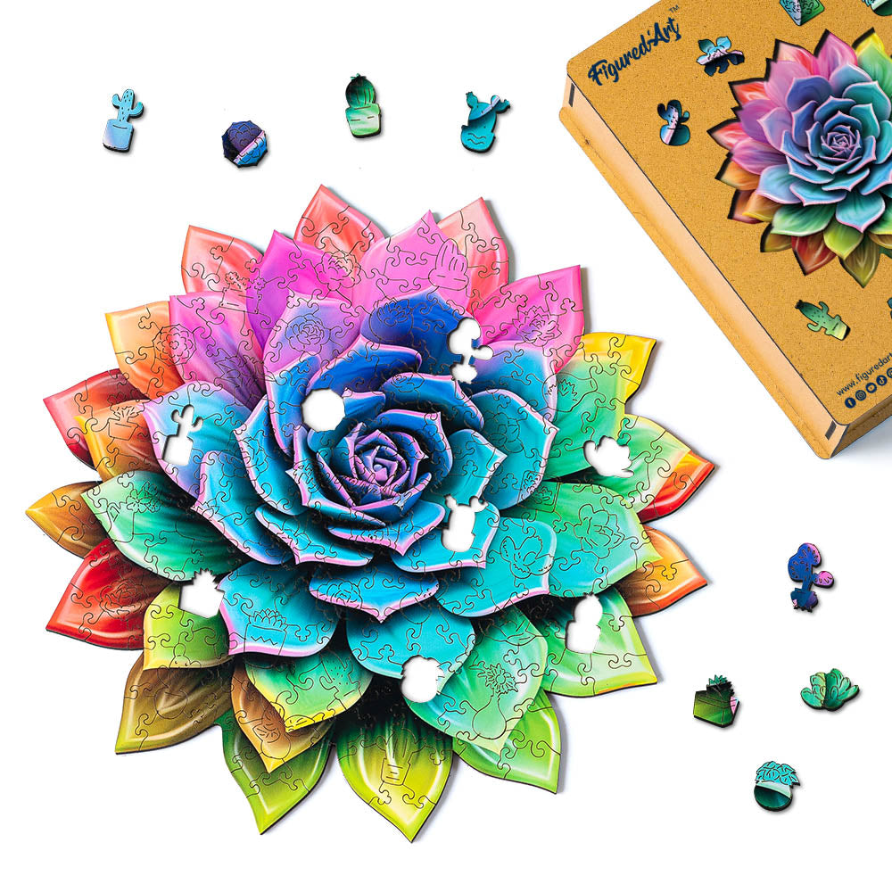 Holzpuzzle Erwachsene - Regenbogen-Sukkulente