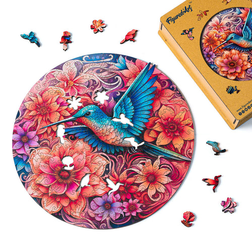 Holzpuzzle Erwachsene - Kolibri und blühende Blumen