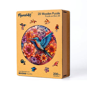 Holzpuzzle Erwachsene - Kolibri und blühende Blumen