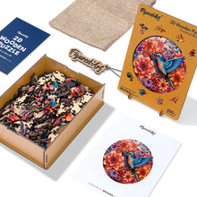 Laden Sie das Bild in den Galerie-Viewer, Holzpuzzle Erwachsene - Kolibri und blühende Blumen