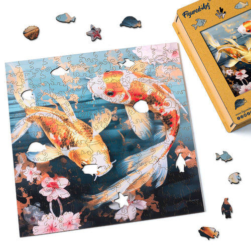 Holzpuzzle Erwachsene - Koi-Fische und Blumen