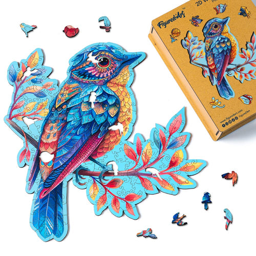 Holzpuzzle Erwachsene - Blauer Vogel auf Zweig