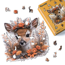 Laden Sie das Bild in den Galerie-Viewer, Holzpuzzle Erwachsene - Rehkitz mit Blumen