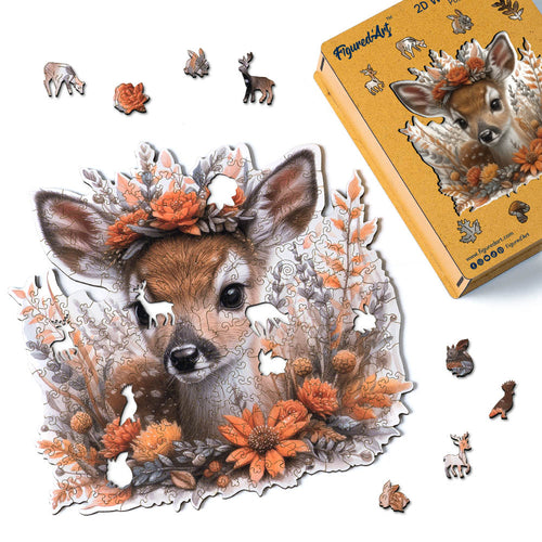 Holzpuzzle Erwachsene - Rehkitz mit Blumen