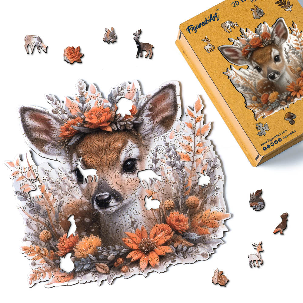 Holzpuzzle Erwachsene - Rehkitz mit Blumen