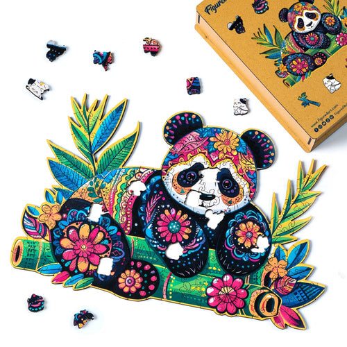 Holzpuzzle Erwachsene - Blumiger Panda
