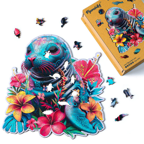 Holzpuzzle Erwachsene - Seehund und Blumen