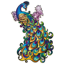 Laden Sie das Bild in den Galerie-Viewer, 2D Holzpuzzle – Blauer und gelber Pfau