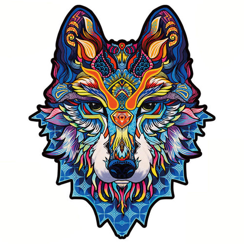 2D Holzpuzzle – Bunter Wolf