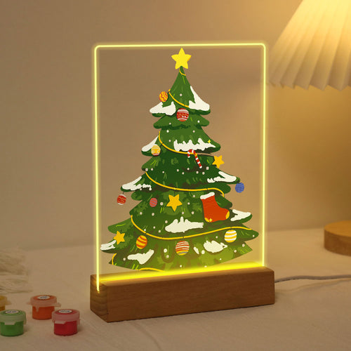 LED Präsentationssockel aus Holz Malen nach Zahlen 15x20 cm - Immergrüner Weihnachtsbaum