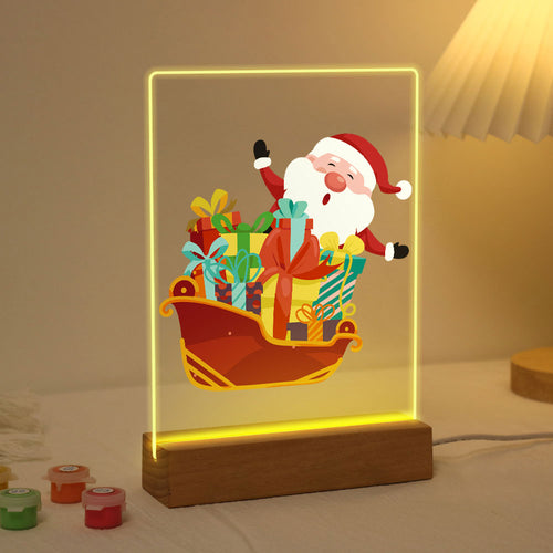 LED Präsentationssockel aus Holz Malen nach Zahlen 15x20 cm - Weihnachtsmann 01