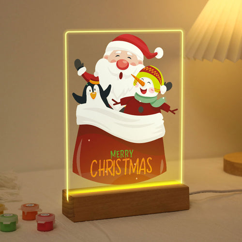 LED Präsentationssockel aus Holz Malen nach Zahlen 15x20 cm - Weihnachtsmann 02