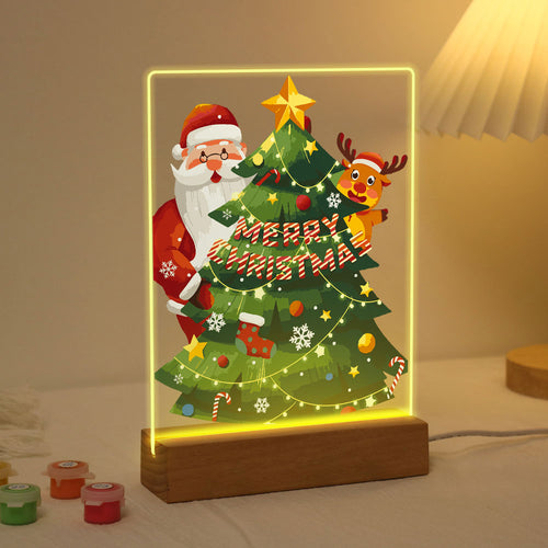 LED Präsentationssockel aus Holz Malen nach Zahlen 15x20 cm - Weihnachtsmann 03