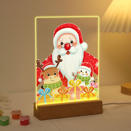 LED Präsentationssockel aus Holz Malen nach Zahlen 15x20 cm - Weihnachtsmann 04