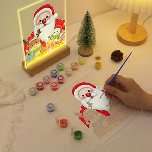 LED Präsentationssockel aus Holz Malen nach Zahlen 15x20 cm - Weihnachtsmann 04