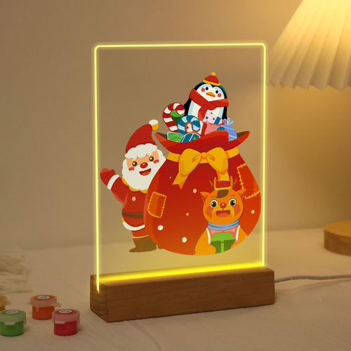 LED Präsentationssockel aus Holz Malen nach Zahlen 15x20 cm - Weihnachtsmann 05