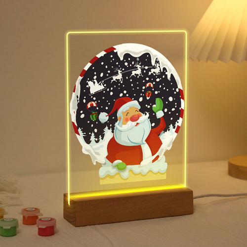 LED Präsentationssockel aus Holz Malen nach Zahlen 15x20 cm - Weihnachtsmann 06