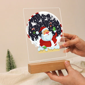 LED Präsentationssockel aus Holz Malen nach Zahlen 15x20 cm - Weihnachtsmann 06