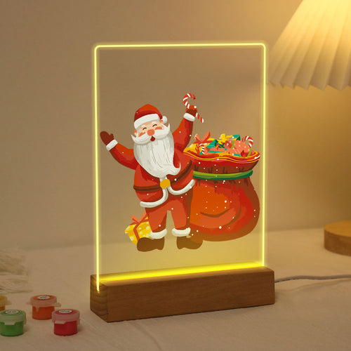 LED Präsentationssockel aus Holz Malen nach Zahlen 15x20 cm - Weihnachtsmann 08