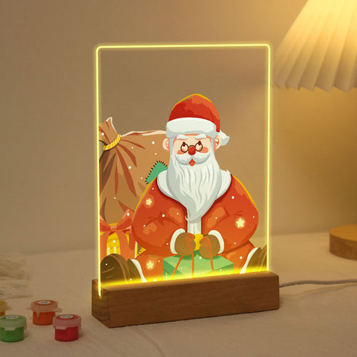 LED Präsentationssockel aus Holz Malen nach Zahlen 15x20 cm - Weihnachtsmann 09