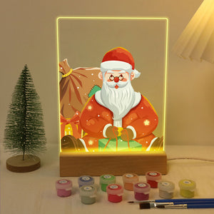 LED Präsentationssockel aus Holz Malen nach Zahlen 15x20 cm - Weihnachtsmann 09