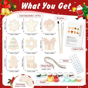 Malen nach Zahlen Weihnachtsdekoration – Stern, Weihnachtsbaum, Geschenk und Weihnachtsplätzchen