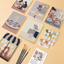 Laden Sie das Bild in den Galerie-Viewer, Mini Malen nach Zahlen 15x20 cm (6 Stück) - Café Romanze