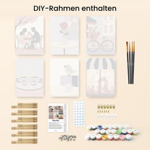 Laden Sie das Bild in den Galerie-Viewer, Mini Malen nach Zahlen 15x20 cm (6 Stück) - Café Romanze