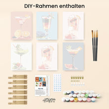 Laden Sie das Bild in den Galerie-Viewer, Mini Malen nach Zahlen 15x20 cm (6 Stück) - Lebendige Cocktailkunst
