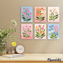 Laden Sie das Bild in den Galerie-Viewer, Mini Malen nach Zahlen 15x20 cm (6 Stück) - Pastellblumen