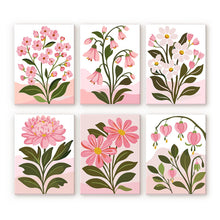 Laden Sie das Bild in den Galerie-Viewer, Mini Malen nach Zahlen 15x20 cm (6 Stück) - Rosa Blumen Figured'Art