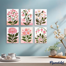 Laden Sie das Bild in den Galerie-Viewer, Mini Malen nach Zahlen 15x20 cm (6 Stück) - Rosa Blumen