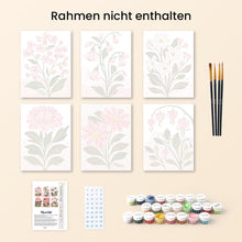 Laden Sie das Bild in den Galerie-Viewer, Mini Malen nach Zahlen 15x20 cm (6 Stück) - Rosa Blumen