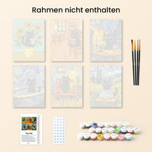 Laden Sie das Bild in den Galerie-Viewer, Mini Malen nach Zahlen 15x20 cm (6 Stück) - Katze im Van-Gogh-Stil