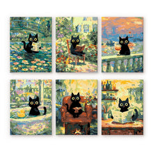 Laden Sie das Bild in den Galerie-Viewer, Mini Malen nach Zahlen 15x20 cm (6 Stück) - Katze im Claude-Monet-Stil Figured'Art