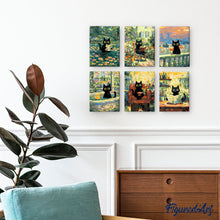 Laden Sie das Bild in den Galerie-Viewer, Mini Malen nach Zahlen 15x20 cm (6 Stück) - Katze im Claude-Monet-Stil