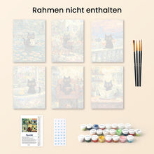 Laden Sie das Bild in den Galerie-Viewer, Mini Malen nach Zahlen 15x20 cm (6 Stück) - Katze im Claude-Monet-Stil